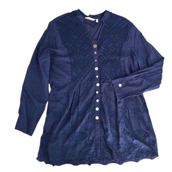 Soft Surroundings Alka Blue Mismatched Button Tunic Shirt Sz PL Costal Grandma - Picture 3 of 16